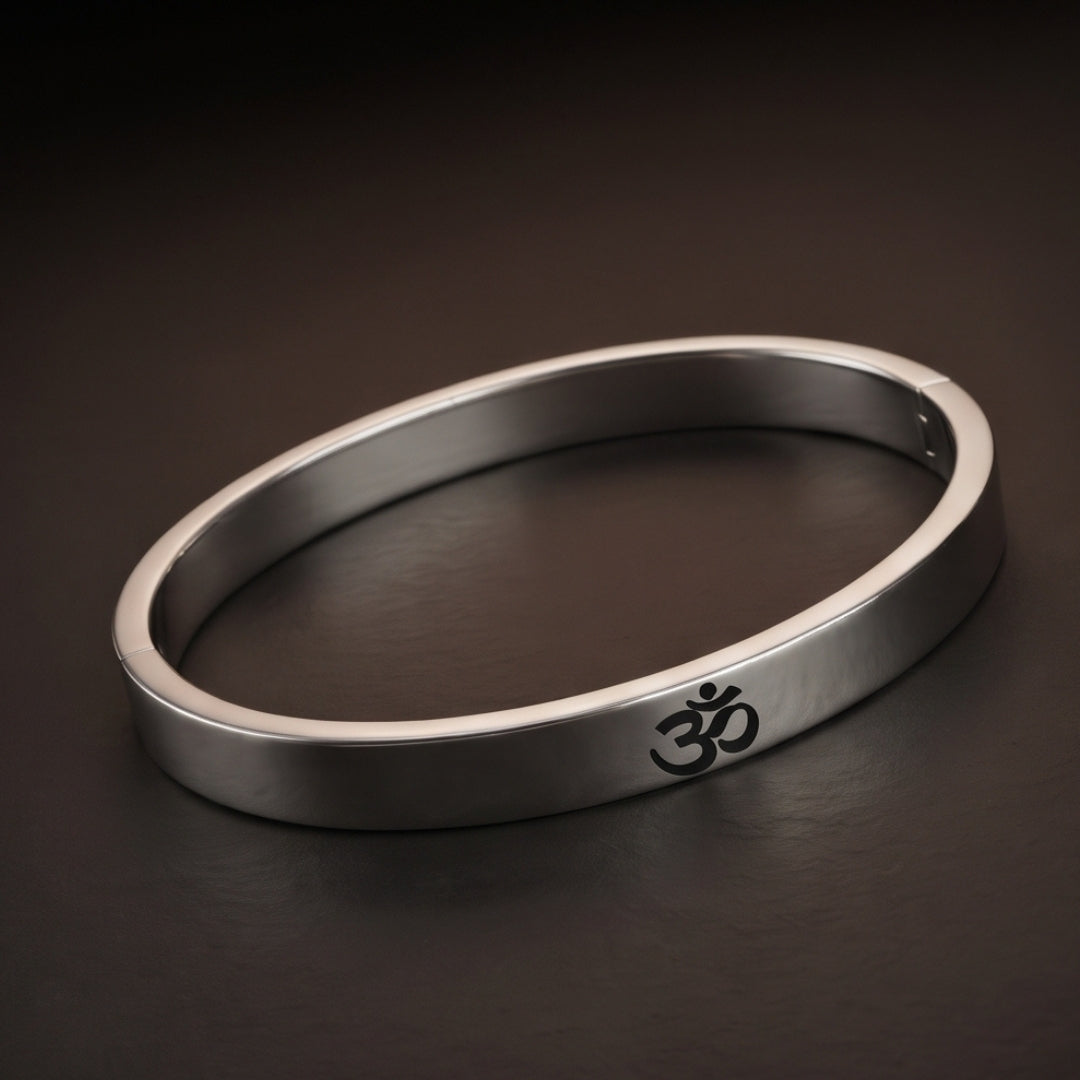 OM STEEL - Pure Stainless Steel Bangle, Silver Color (8 inch) for Men & Boys
