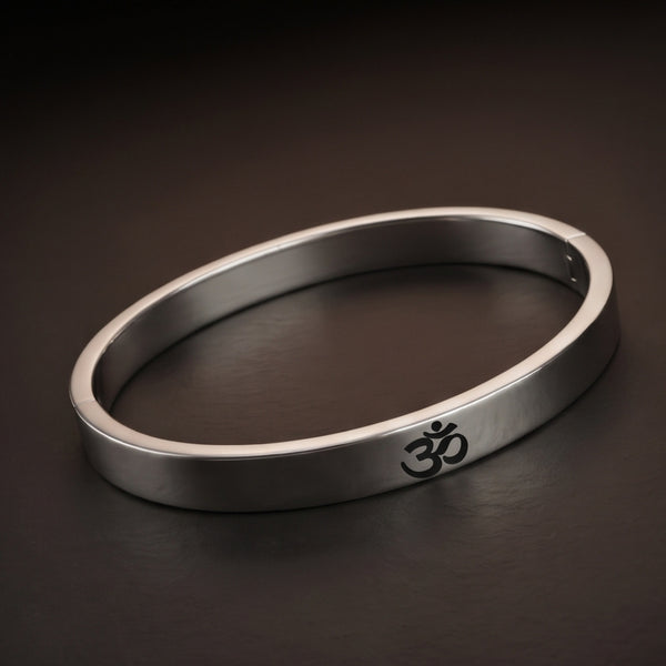 OM STEEL - Pure Stainless Steel Bangle, Silver Color (8 inch) for Men & Boys