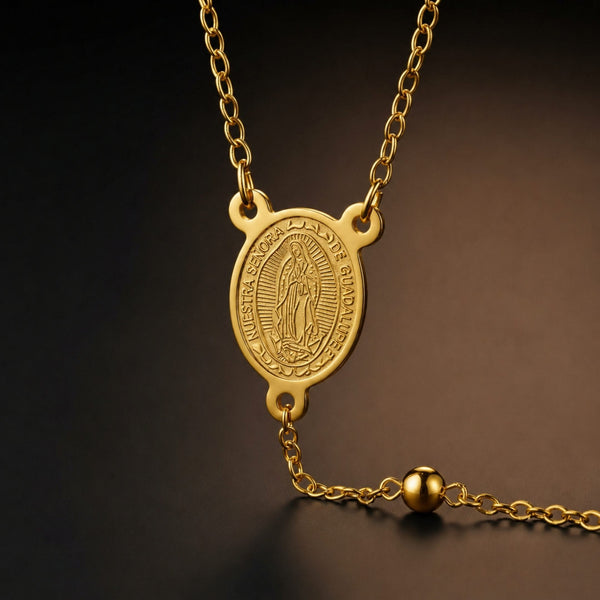 MIRACULOUS ROSARY - GOLDEN- 21mm Titanium Steel Pendant with 38inch Chain for Men & Boys