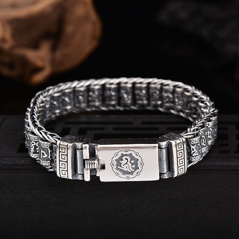 SIX SIGN MANTRA LINK - "11.5"mm Pure Alloy Bracelet with Open Box Clasps for Men & Boy (8 inch)