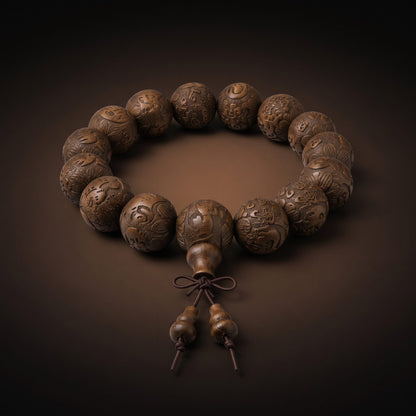 ZEN RELIC - 22mm Wooden Beads Bracelet with Natural Stone - Adjustable Bracelet