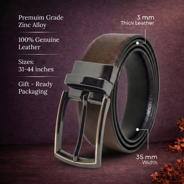 Mens Genuine Leather Belt | 2 in 1 Reversible (Brown & Black) (1 Pc.) - REXVA