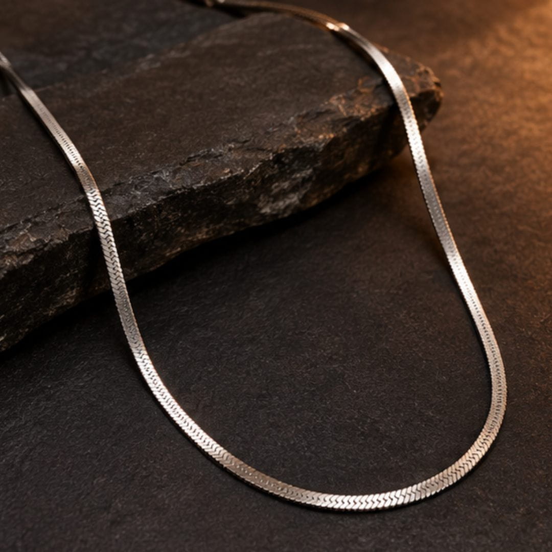 SLEEK HERRINGBONE - 2mm Stainless Steel Chain with Lobster Clasp for Men & Boys (22 inch)