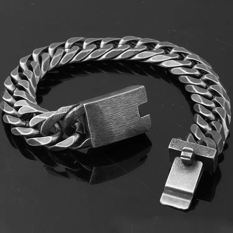 CHUNKY MATTE LINK - 11.5mm Pure Black Titanium Steel Bracelet with Push Button Clasp for Men & Boy (8 inch)