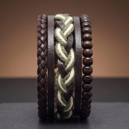 MOSS RIDGE - 3Pcs Genuine Leather Adjustable Bracelets Set for Men & Boys