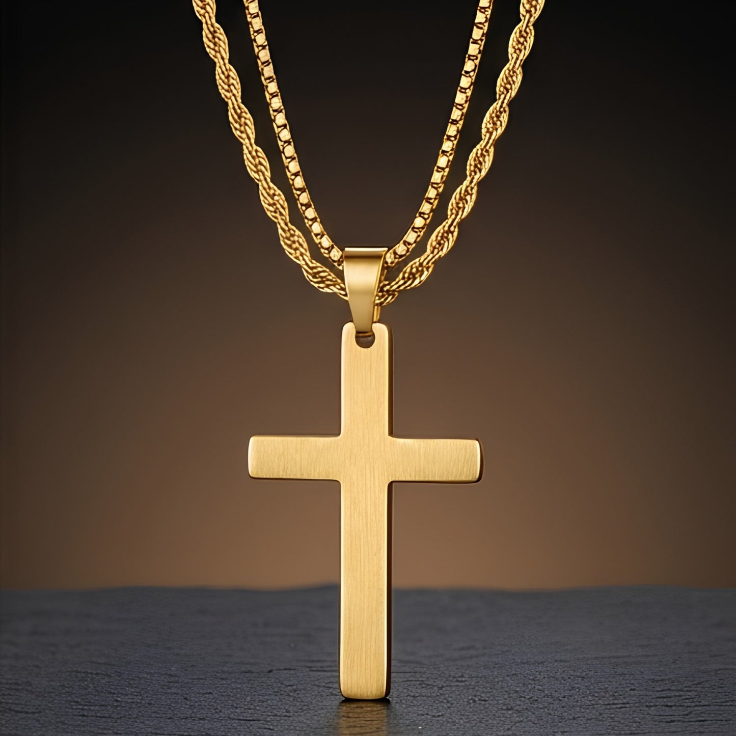 FAITH LAYER GOLDEN - 27mm Titanium Steel Pendant with 23inch Round Box and Twisted 4mm Chain for Men & Boys