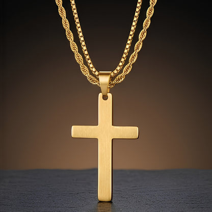 FAITH LAYER GOLDEN - 27mm Titanium Steel Pendant with 23inch Round Box and Twisted 4mm Chain for Men & Boys