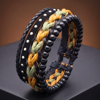 CAMO RIDGE - 3Pcs Genuine Leather Adjustable Bracelets Set for Men & Boys
