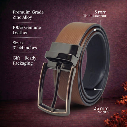 Mens Genuine Leather Belt | 2 in 1 Reversible (Brown & Black) (1 Pc.) - SIGNORA