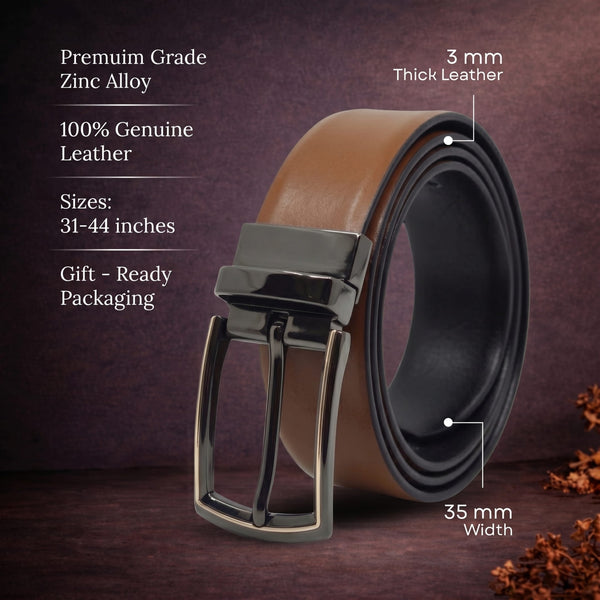 Mens Genuine Leather Belt | 2 in 1 Reversible (Brown & Black) (1 Pc.) - VELARO