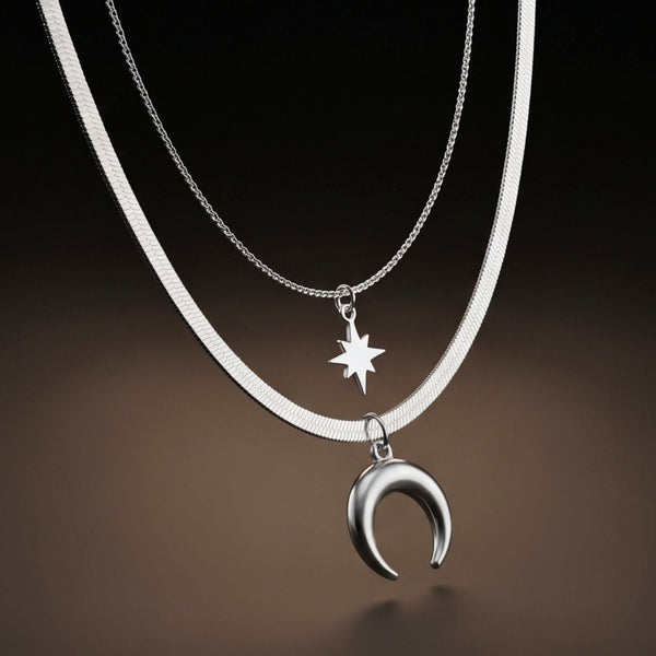 LUNAR STAR - 17mm Titanium Steel Pendant with 15inch to 17inch Adjustable Cable Chain for Men & Boys