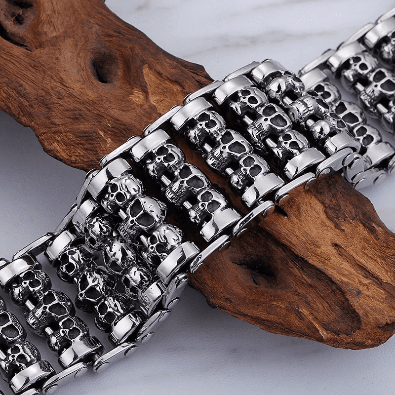 Wide Skull - 32mm Pure Titanium Steel Bracelet, Heavy Biker Bracelet for Men & Boy (8inch)