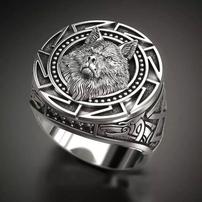 VIKING WARRIOR WOLF SILVER - COPPER Ring for Men & Boys (Size : 21)