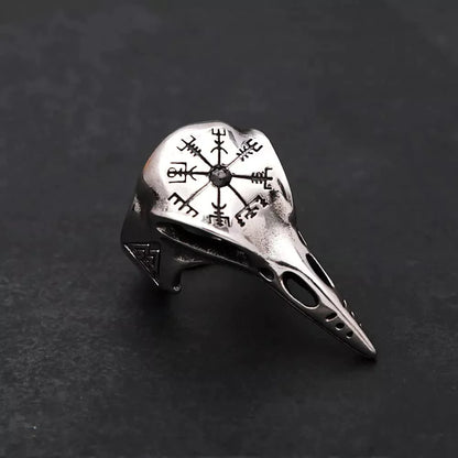 Crow Skull Viking - Titanium Steel Ring With Black Stone Size 17-21- 24)