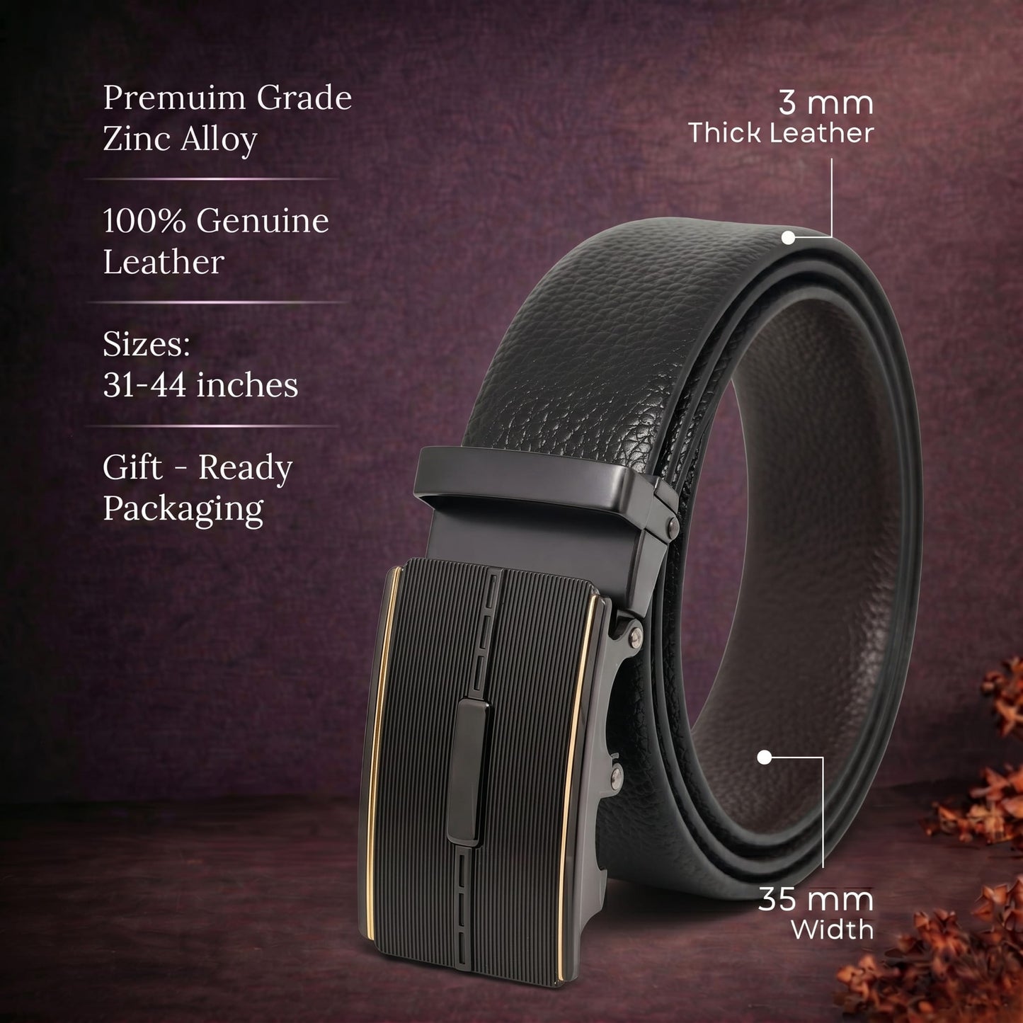 Mens Genuine Leather Belt | 2 in 1 Reversible (Black & Brown) (1 Pc.) - LUXORIC