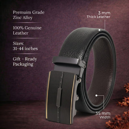 Mens Genuine Leather Belt | 2 in 1 Reversible (Black & Brown) (1 Pc.) - LUXORIC