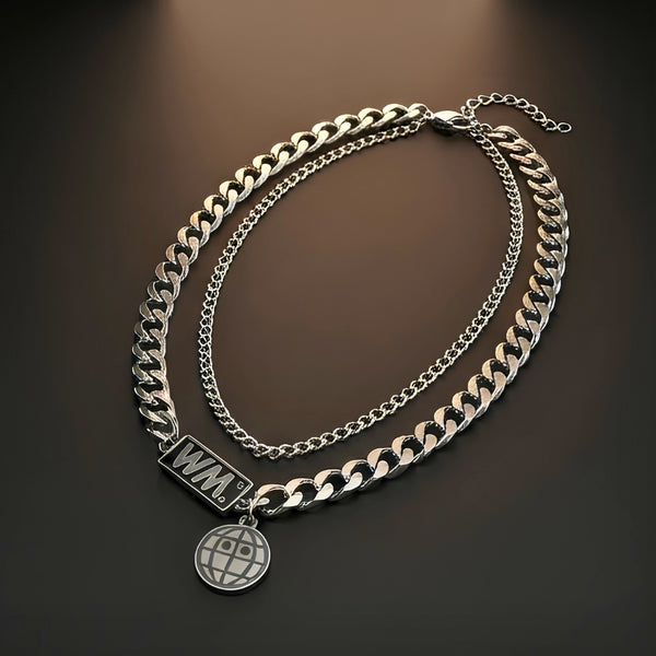 WORLD GRID - 13mm Titanium Steel Pendant with 18inch to 20inch Adjustable Cable Chain for Men & Boys