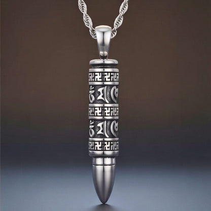 MANTRA BULLET - 11mm Pure Titanium Steel Pendant with 23inch Twisted Rope 4mm Chain for Men & Boys