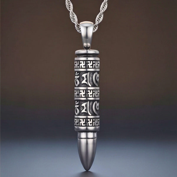 MANTRA BULLET - 11mm Pure Titanium Steel Pendant with 23inch Twisted Rope 4mm Chain for Men & Boys