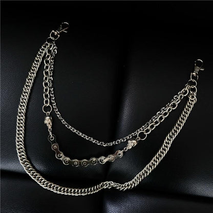 SKULL BIKE LINK CHAIN - 3pcs Alloy Multi-Layer Wallet Biker Jeans Chain with Lobster Clasps for Men & Boys - "20.5" inch