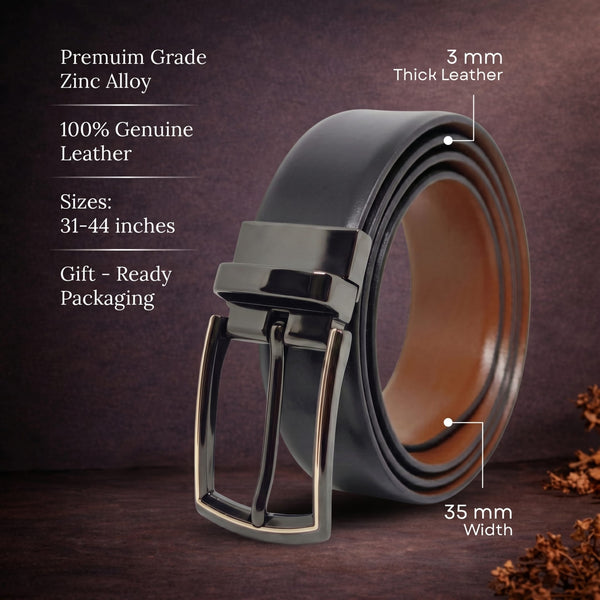 Mens Genuine Leather Belt | 2 in 1 Reversible (Black & Brown) (1 Pc.) - VELARO