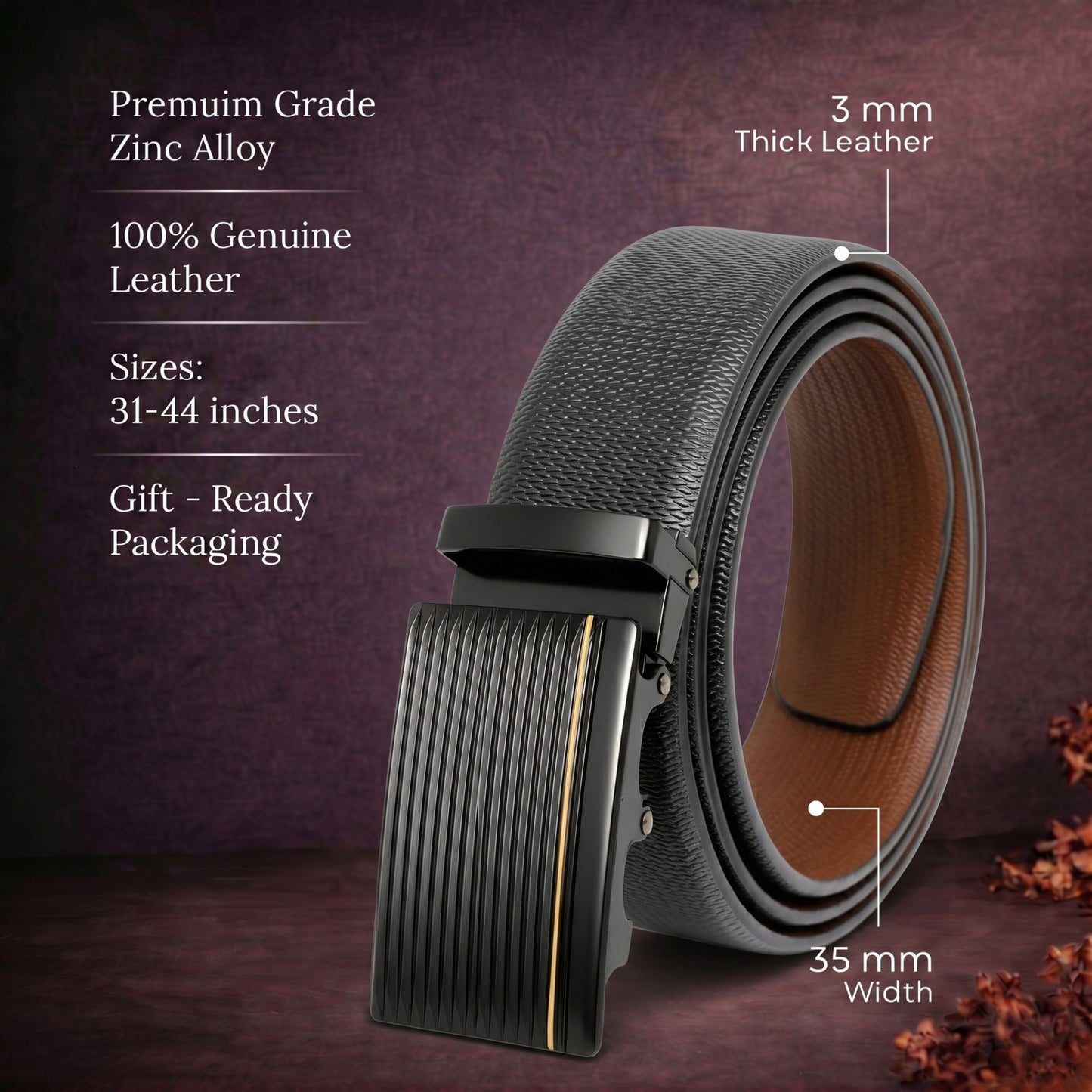 Mens Genuine Leather Belt | 2 in 1 Reversible (Black & Brown) (1 Pc.) - SIGNORA