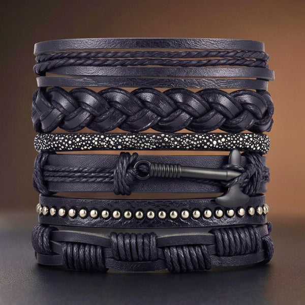 AXEFORGE - 6 Pcs Genuine Leather Adjustable Bracelet for Men & Boys