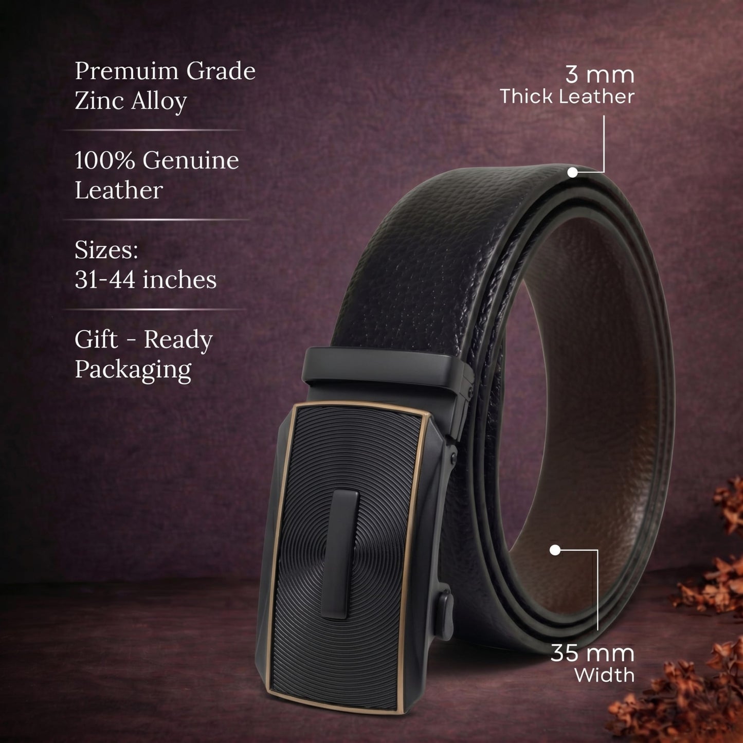 Mens Genuine Leather Belt | 2 in 1 Reversible (Black & Brown) (1 Pc.) - LUXORIC
