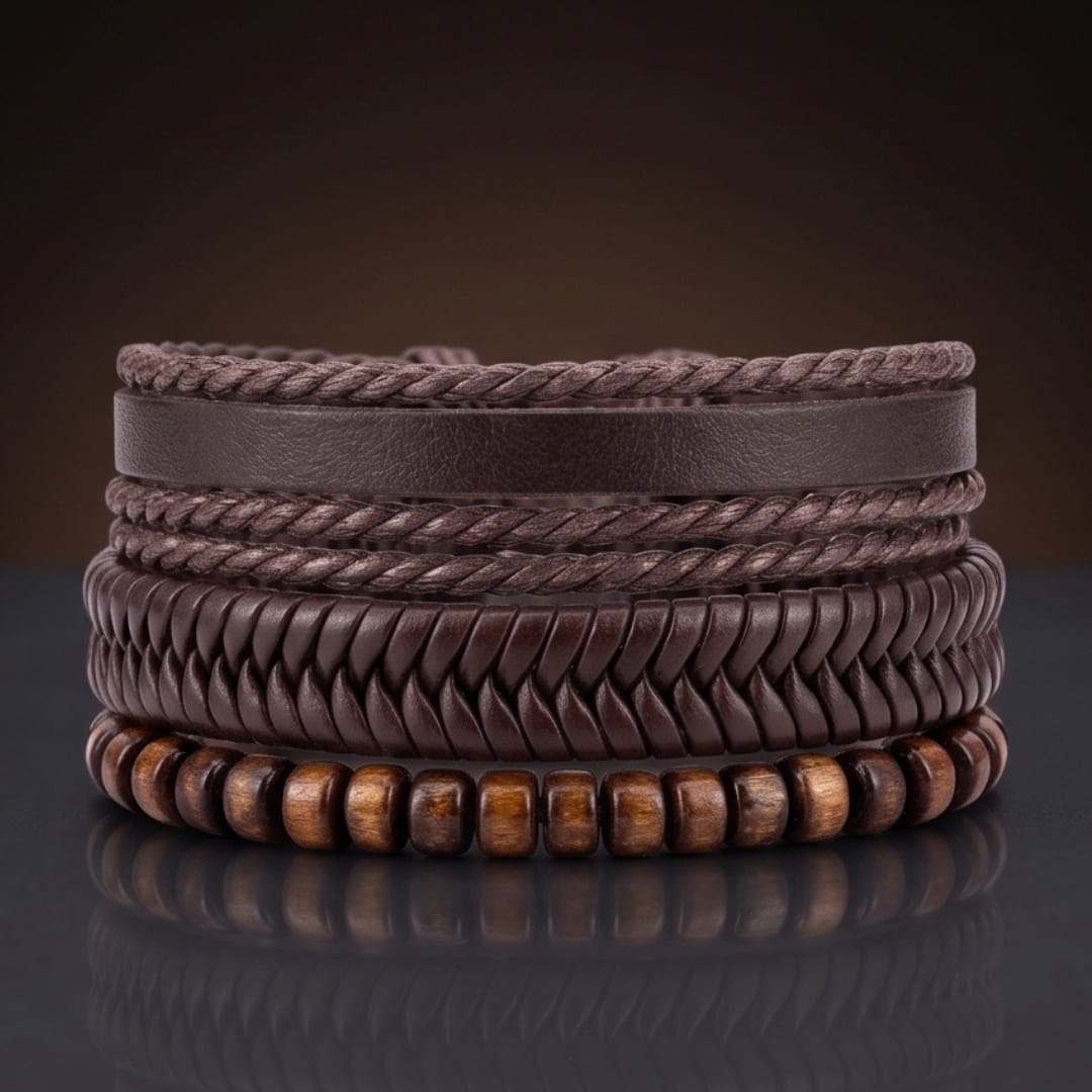 OAKEN EDGE - 3Pcs Genuine Leather Adjustable Bracelets Set for Men & Boys