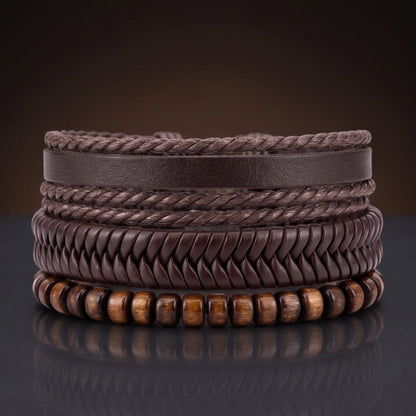 OAKEN EDGE - 3Pcs Genuine Leather Adjustable Bracelets Set for Men & Boys