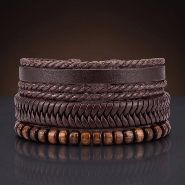 OAKEN EDGE - 3Pcs Genuine Leather Adjustable Bracelets Set for Men & Boys