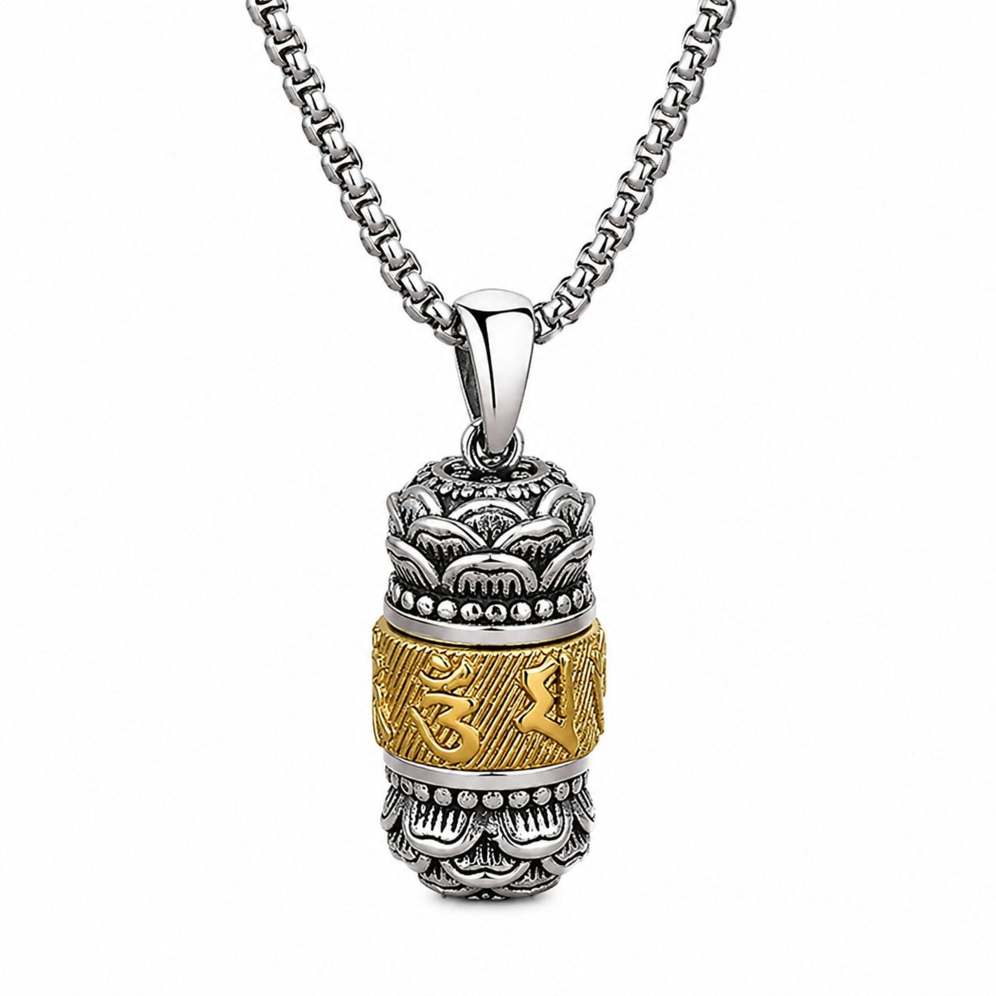 MANTRA RELIC - 16mm Titanium Steel Pendant with 24inch Round Box 4mm Chain for Men & Boys