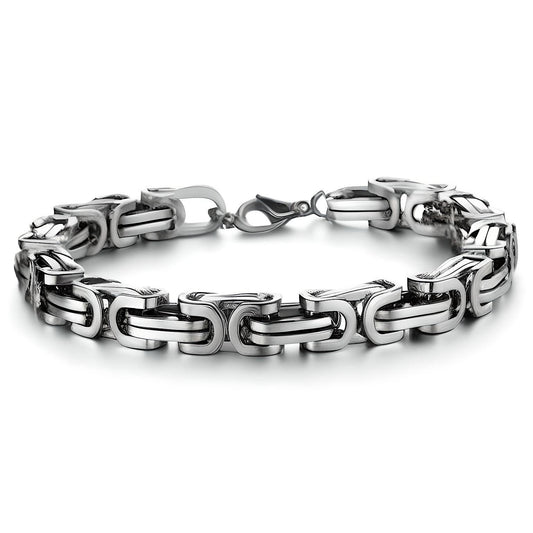 MASCULINE -  8mm Stainless Steel Bracelet, American trending Style, 7 to 9 inch with Lobster Claw Buckle for Men & Boys