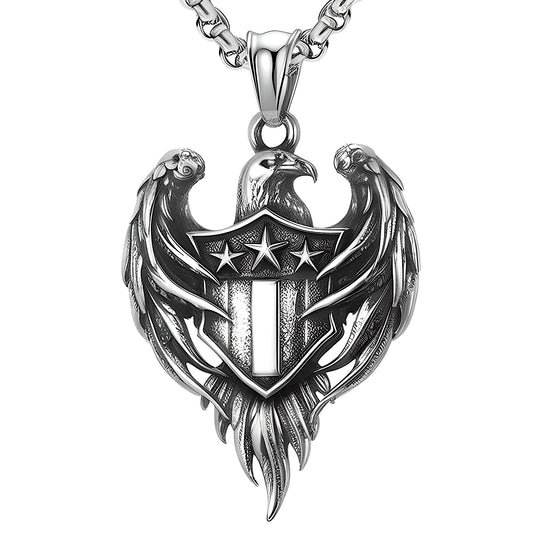 LIBERTY WINGS - Alloy The Eagle Pendant with Stainless Steel 24inch Round Box Chain, European trending for Men & Boy