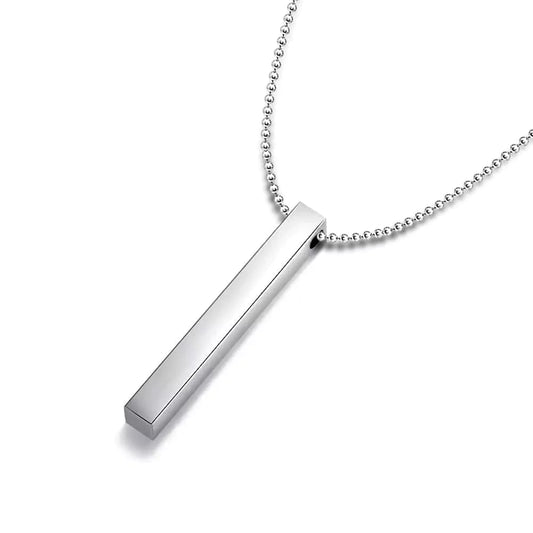 THE MEN THING Chain for Men - Pure Titanium Steel Or Alloy 3D Silver Cuboid Vertical Bar Pendant with 24inch Ball Chain for Men & Boys