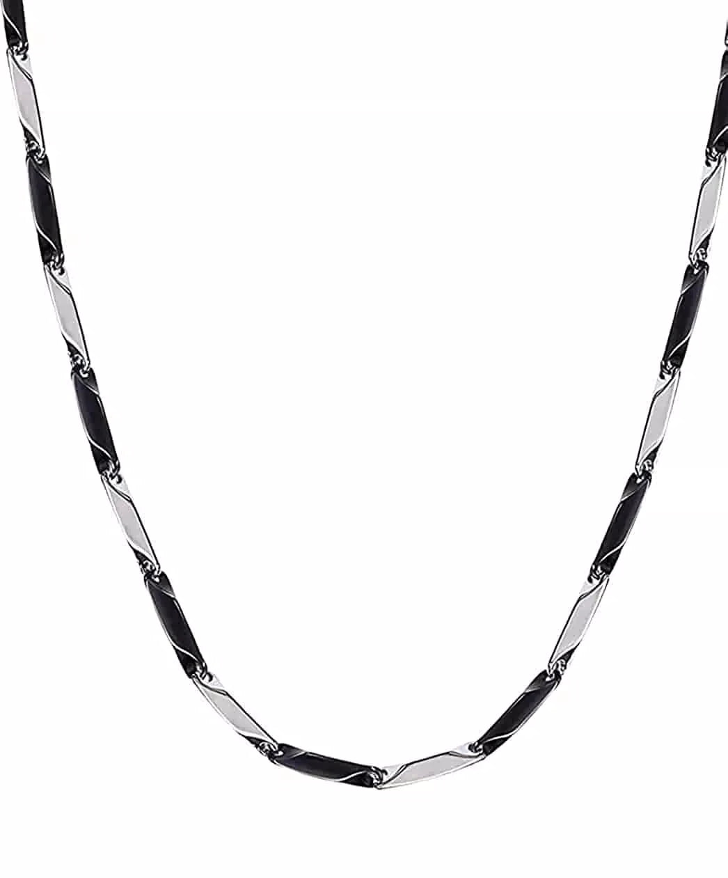THE MEN THING Pure Stainless Steel Black Silver Rice Chain 20inch - European Trending Style - Necklace for Men & Boy