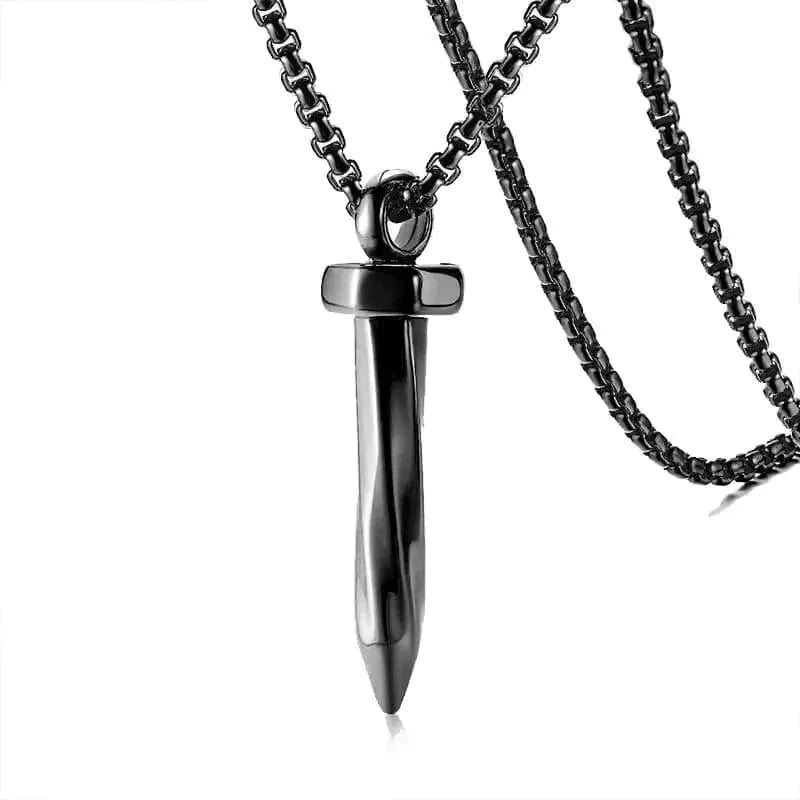 THE MEN THING Pendant for Men - Pure Titanium Steel Black Nail Pendant with 24inch Round Box Chain for Men & Boys