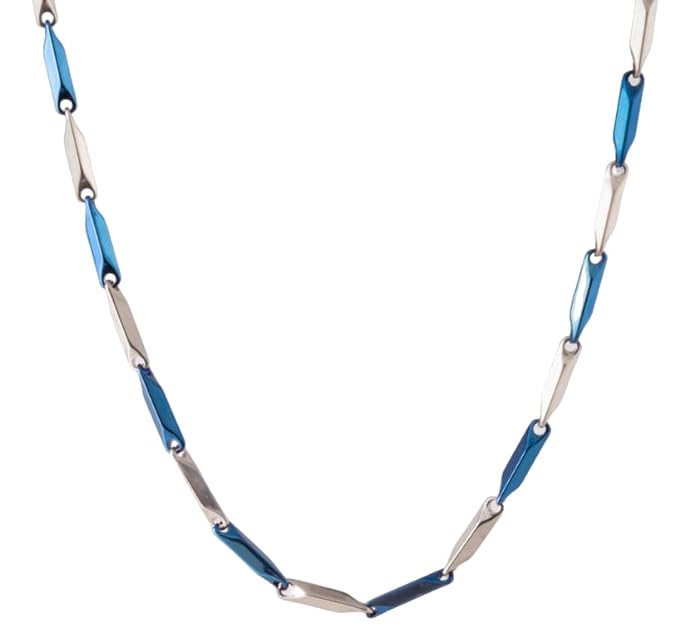 Rice Chain - Blue Silver Tone Pure Stainless Steel 20Inch European Trending Style For Men & Boy