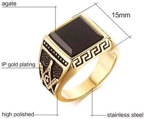 THE MEN THING Cubic Zirconia Ring for Men (Steel Colour) ,Luxury Thick Solid 316L Stainless Steel Ring Steel Ring with Oval/Square Gemstone - Ring Jewelry (Stainless Steel, Size: 17,20,26)