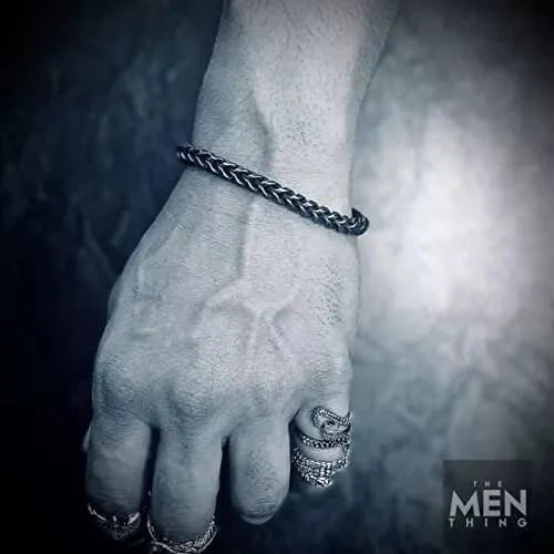 THE MEN THING 5mm - 6mm Pure Stainless Steel Franco Link Chain Bracelet, American trending - Biker Punk Style Bracelet for Men & Boys (8 inch)