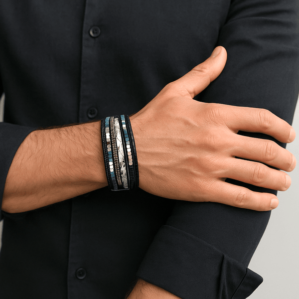 BOHEMIAN BLISS - Multiple Genuine Braided Leather Bracelet Set for Men & Boys (8 inch)