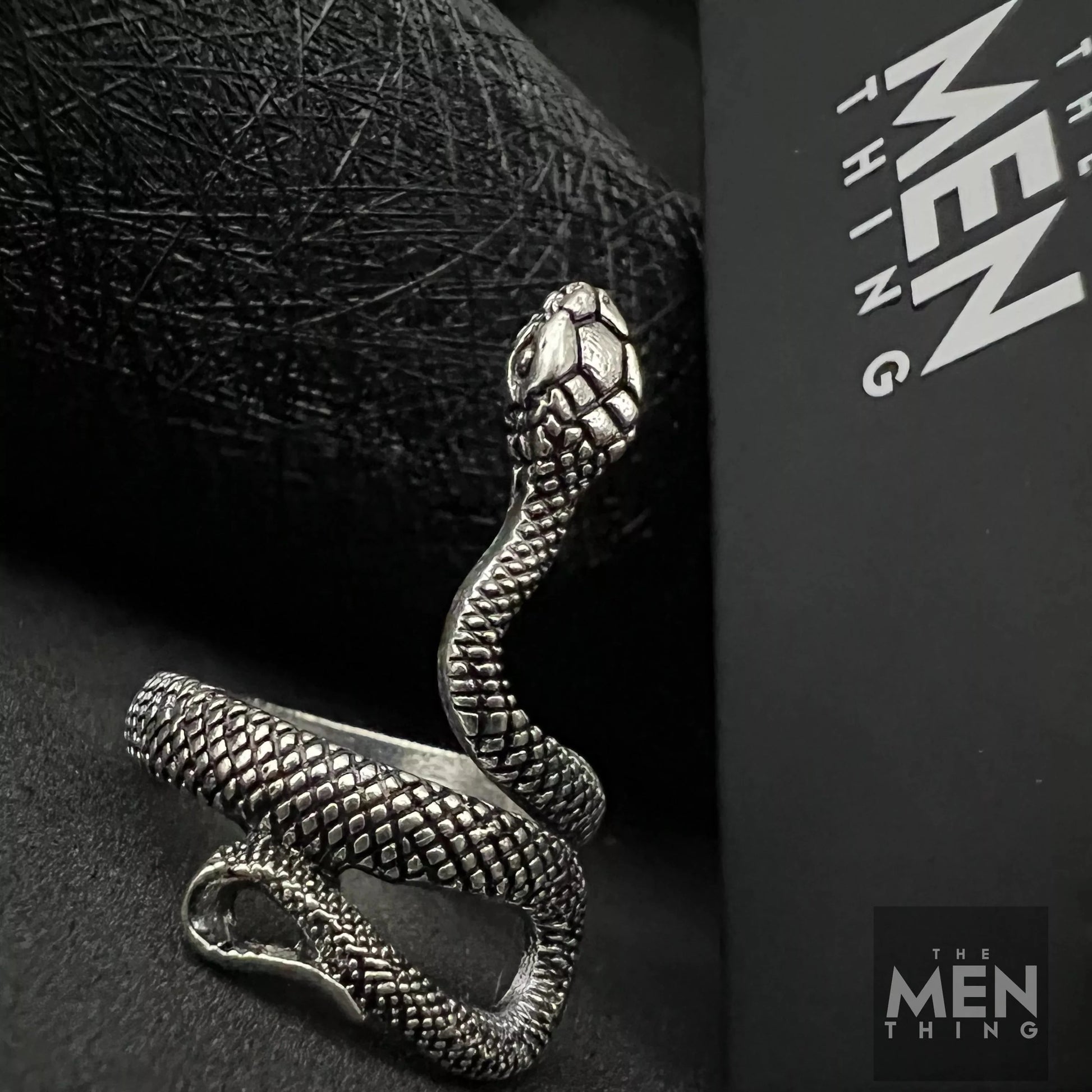 THE MEN THING Alloy Adjustable Vintage Silver Snake Ring for Men, American trending Style - Funky, Punk Gothic Rings for Men & Boys