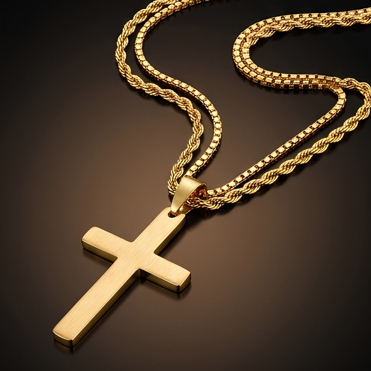 FAITH LAYER GOLDEN - 27mm Titanium Steel Pendant with 23inch Round Box and Twisted 4mm Chain for Men & Boys