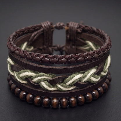 MOSS RIDGE - 3Pcs Genuine Leather Adjustable Bracelets Set for Men & Boys
