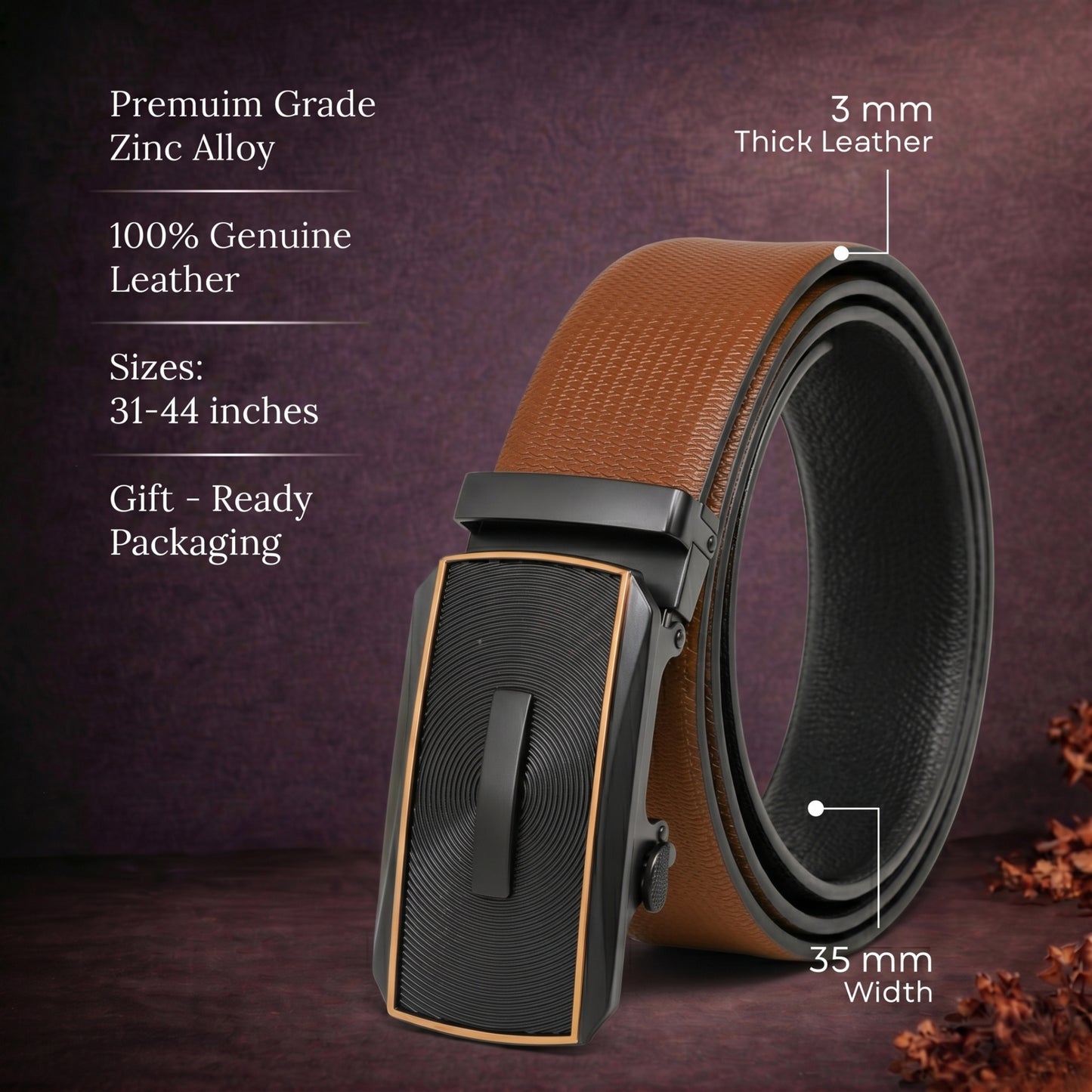 Mens Genuine Leather Belt | 2 in 1 Reversible (Brown & Black) (1 Pc.) - SIGNORA