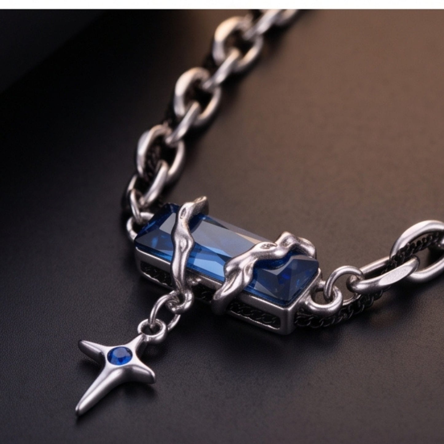OBSIDIAN BLUEC ROSS - 30mm Titanium Steel Pendant with 20 to 22inch Adjustable Cable 7mm Chain for Men & Boys