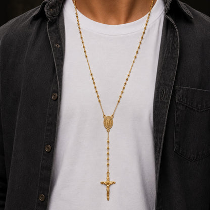 MIRACULOUS ROSARY - GOLDEN- 21mm Titanium Steel Pendant with 38inch Chain for Men & Boys
