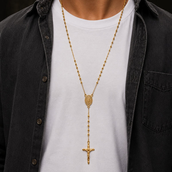 MIRACULOUS ROSARY - GOLDEN- 21mm Titanium Steel Pendant with 38inch Chain for Men & Boys