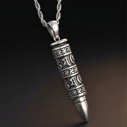 MANTRA BULLET - 11mm Pure Titanium Steel Pendant with 23inch Twisted Rope 4mm Chain for Men & Boys