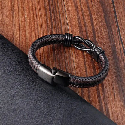 LOVE KNOT BROWN - Genuine Leather Braided Bracelet with Stainless Steel Magnetic Buckle for Men & Boys (8 inch)